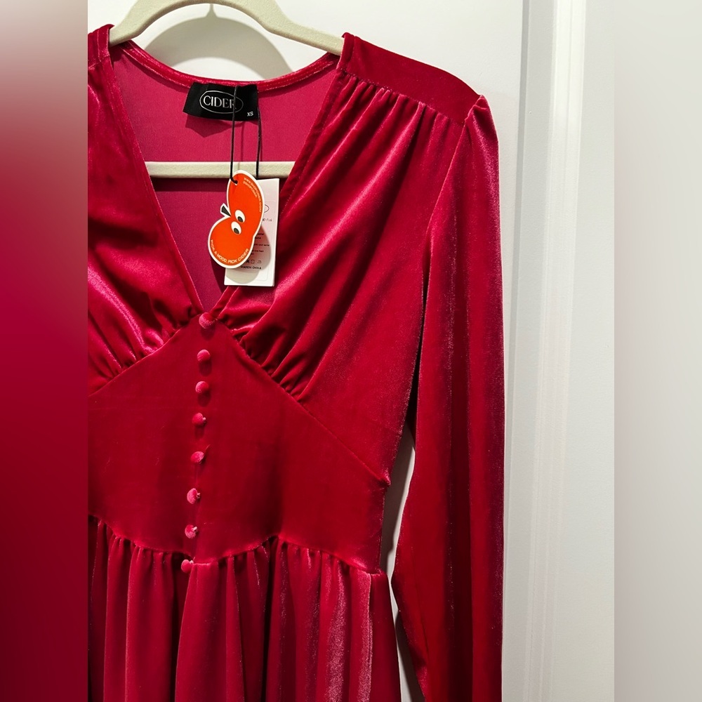 Cider Velvet V-Neck Mini Dress Long Sleeve Pink Size XS - Picture 5 of 11
